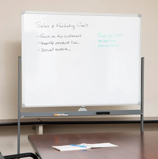 Mind Reader Dry Erase<Mobile Double-Sided Dry-Erase Whiteboard, Aluminum Frame, 47" x 35.5" (ROLLBOARD-WHT)