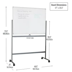 Mind Reader Dry Erase<Mobile Double-Sided Dry-Erase Whiteboard, Aluminum Frame, 47" x 35.5" (ROLLBOARD-WHT)