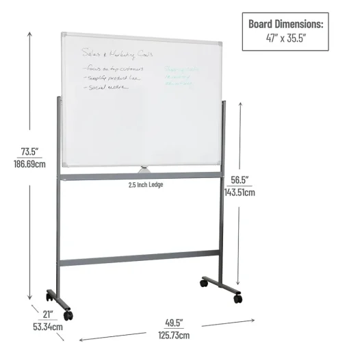 Mind Reader Dry Erase<Mobile Double-Sided Dry-Erase Whiteboard, Aluminum Frame, 47" x 35.5" (ROLLBOARD-WHT)