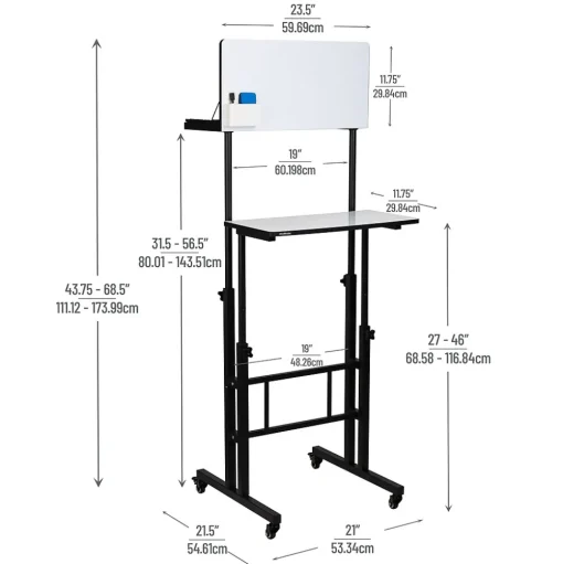 Mind Reader Standing Desks<21"W Adjustable Standing Whiteboard Desk, Black (SDWBOARD-BLK)