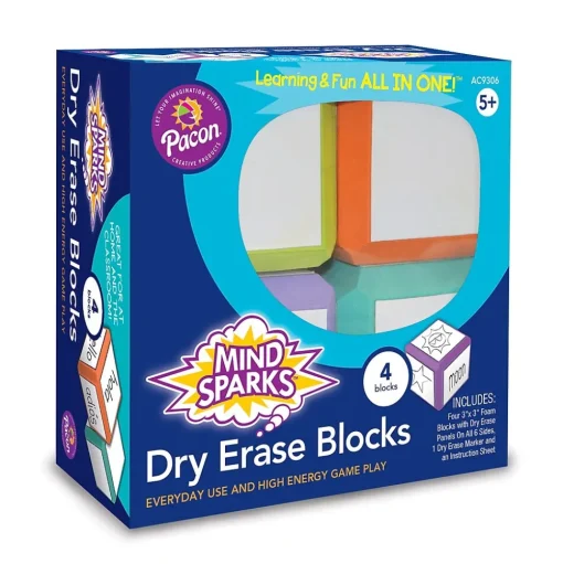 Mind Sparks Dry Erase<Write-On Blocks Plastic Mobile Dry-Erase Whiteboard, 3" x 3", 2/Bundle (CK-9306-2)