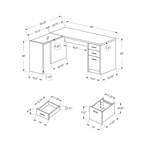 Monarch Specialties Inc. L-Desks<60" L-Shaped Desk, White (I 7136)
