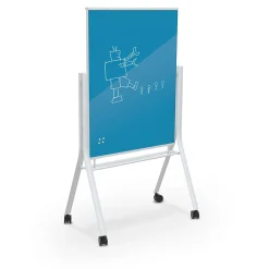 MooreCo Dry Erase<Visionary Curve Glass Mobile Dry-Erase Whiteboard, Metal Frame, 4' x 3' (74957-BLUE)