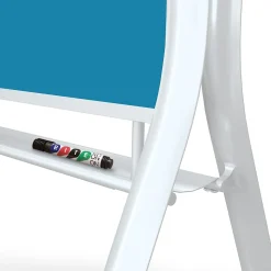MooreCo Dry Erase<Visionary Curve Glass Mobile Dry-Erase Whiteboard, Metal Frame, 4' x 3' (74957-BLUE)