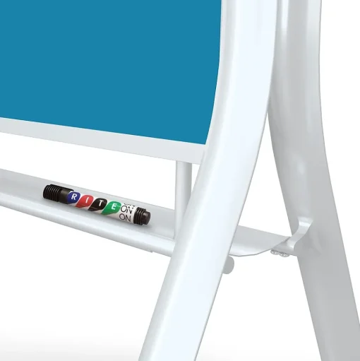 MooreCo Dry Erase<Visionary Curve Glass Mobile Dry-Erase Whiteboard, Metal Frame, 4' x 3' (74957-BLUE)
