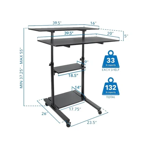Mount-It! Standing Desks<37"-55" Plastic/Steel Adjustable Desk, Black/Gray (MI-7970)