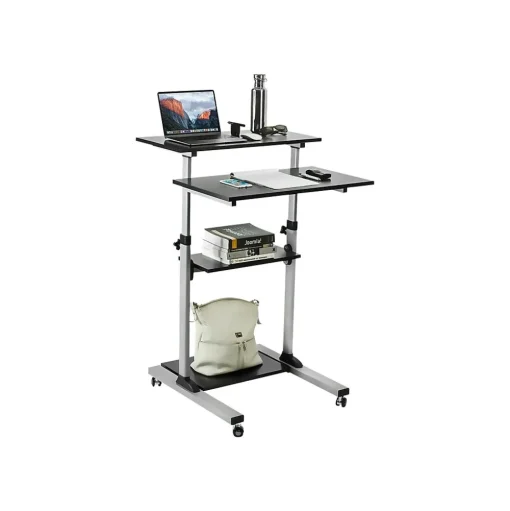 Mount-It! Standing Desks<27.5" W Mobile Height Adjustable Desk, Silver, Plastic/Steel (MI-7940)