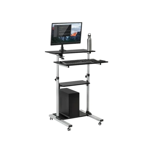 Mount-It! Standing Desks<27.5" W Mobile Height Adjustable Desk, Silver, Plastic/Steel (MI-7940)