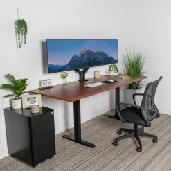 Mount-It! Standing Desks<Dual Motor 72"W Electric Adjustable Standing Desk, Black/Hazelnut Brown (MI-18126)