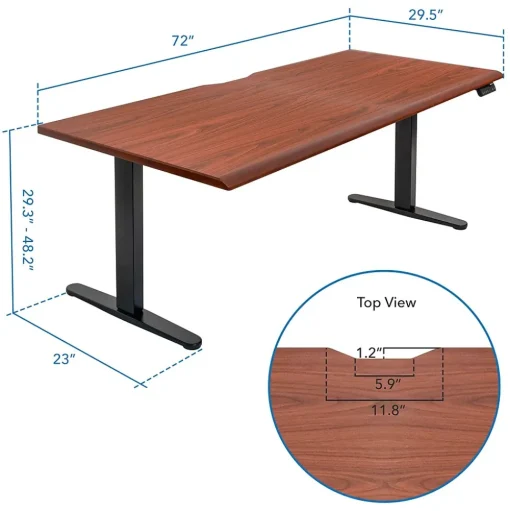 Mount-It! Standing Desks<Dual Motor 72"W Electric Adjustable Standing Desk, Black/Hazelnut Brown (MI-18126)