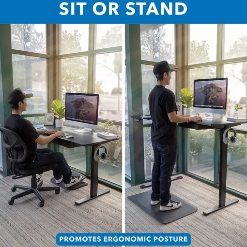 Mount-It! Standing Desks<MI-15002 57"W L-Shaped Adjustable Particle Board Standing Desk, Black (MI-15002)