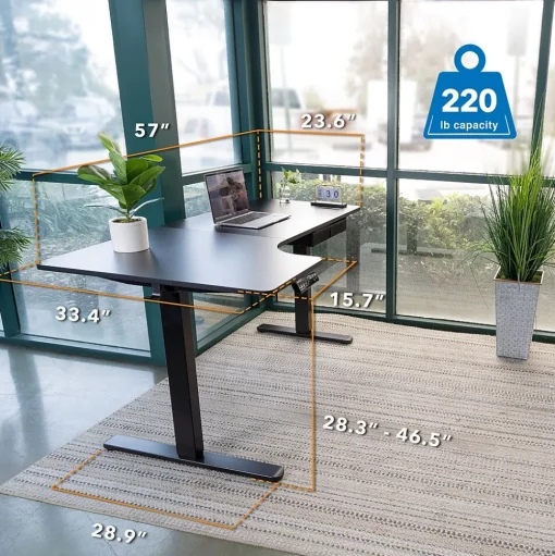 Mount-It! Standing Desks<MI-15002 57"W L-Shaped Adjustable Particle Board Standing Desk, Black (MI-15002)