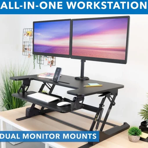 Mount-It! Standing Desks<36"W Manual Rectangular Adjustable Aluminum Standing Desk Converter, Black (MI-7934)