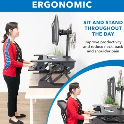 Mount-It! Standing Desks<36"W Manual Rectangular Adjustable Aluminum Standing Desk Converter, Black (MI-7934)