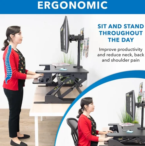 Mount-It! Standing Desks<36"W Manual Rectangular Adjustable Aluminum Standing Desk Converter, Black (MI-7934)