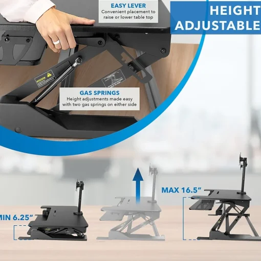 Mount-It! Standing Desks<36"W Manual Rectangular Adjustable Aluminum Standing Desk Converter, Black (MI-7934)
