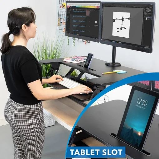 Mount-It! Standing Desks<36"W Manual Rectangular Adjustable Aluminum Standing Desk Converter, Black (MI-7934)