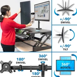 Mount-It! Standing Desks<36"W Manual Rectangular Adjustable Aluminum Standing Desk Converter, Black (MI-7934)