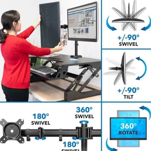 Mount-It! Standing Desks<36"W Manual Rectangular Adjustable Aluminum Standing Desk Converter, Black (MI-7934)