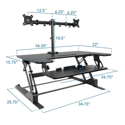 Mount-It! Standing Desks<36"W Manual Rectangular Adjustable Aluminum Standing Desk Converter, Black (MI-7934)
