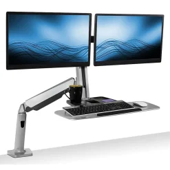 Mount-It! Standing Desks<Sit Stand Desk Mount Workstation, Dual Monitor Standing Desk Converter, Full Motion Arm, Height Adjustable (MI-7904)