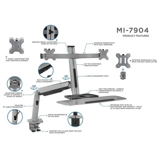 Mount-It! Standing Desks<Sit Stand Desk Mount Workstation, Dual Monitor Standing Desk Converter, Full Motion Arm, Height Adjustable (MI-7904)