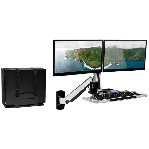 Mount-It! Standing Desks<Sit Stand Wall Mount Workstation, Articulating Standing Desk for Dual Monitors, Floating Keyboard Tray (MI-7906)