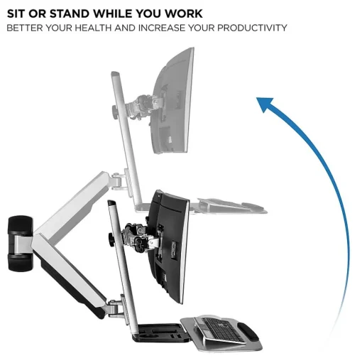 Mount-It! Standing Desks<Sit Stand Wall Mount Workstation, Articulating Standing Desk for Dual Monitors, Floating Keyboard Tray (MI-7906)