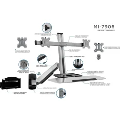 Mount-It! Standing Desks<Sit Stand Wall Mount Workstation, Articulating Standing Desk for Dual Monitors, Floating Keyboard Tray (MI-7906)