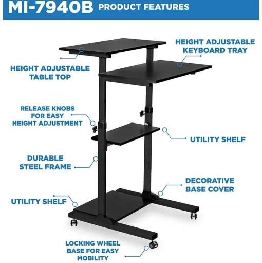 Mount-It! Standing Desks<28"W Adjustable Steel Standing Desk, Black (MI-7940)