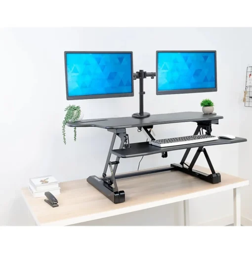 Mount-It! Standing Desks<47"W Electric Adjustable Standing Desk Converter with Dual Monitor Mount and USB Charging Port, Black (MI-8054)