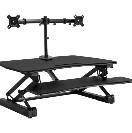 Mount-It! Standing Desks<35"W Electric Adjustable Standing Desk Converter with Dual Monitor Mount and USB Charging Port, Black (MI-8053)