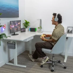 Mount-It! Standing Desks<63"W Electric L-Shaped Corner Adjustable Standing Desk, White/White (MI-15011)