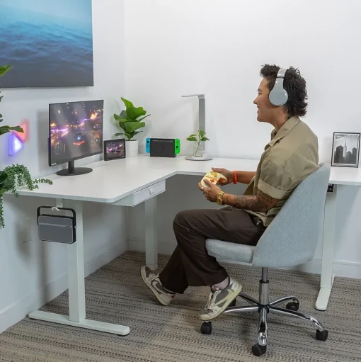 Mount-It! Standing Desks<63"W Electric L-Shaped Corner Adjustable Standing Desk, White/White (MI-15011)