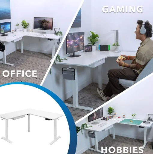 Mount-It! Standing Desks<63"W Electric L-Shaped Corner Adjustable Standing Desk, White/White (MI-15011)