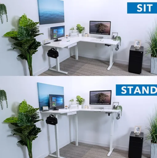 Mount-It! Standing Desks<63"W Electric L-Shaped Corner Adjustable Standing Desk, White/White (MI-15011)