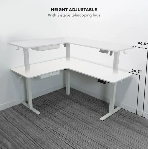 Mount-It! Standing Desks<63"W Electric L-Shaped Corner Adjustable Standing Desk, White/White (MI-15011)