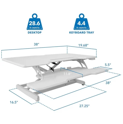 Mount-It! Standing Desks<38"W Electric Rectangular Adjustable Standing Desk Converter, White (MI-8012)