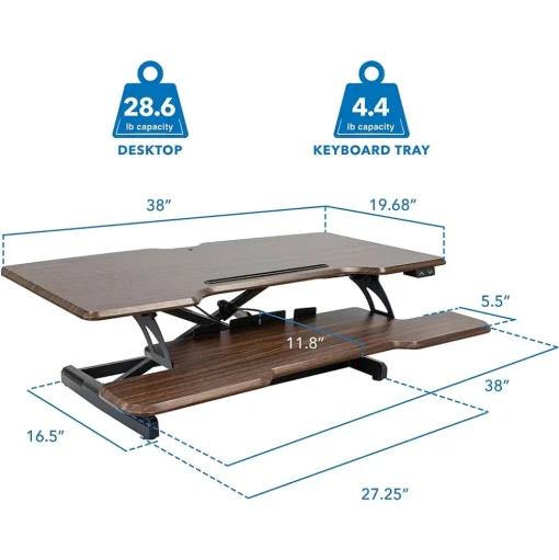 Mount-It! Standing Desks<38"W Electric Rectangular Adjustable Standing Desk Converter, Dark Walnut (MI-8011)