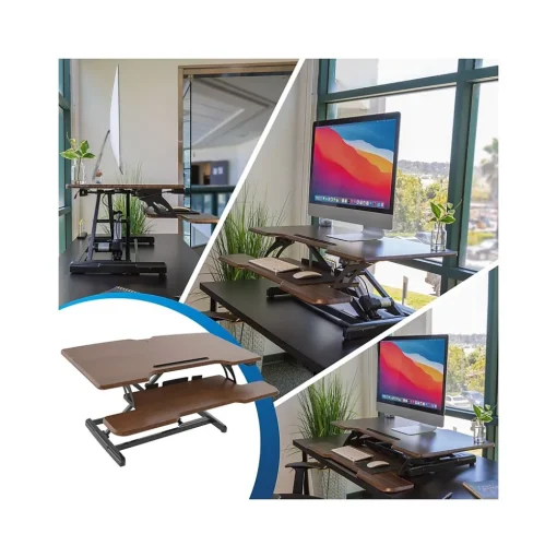 Mount-It! Standing Desks<38"W Electric Rectangular Adjustable Standing Desk Converter, Dark Walnut (MI-8011)