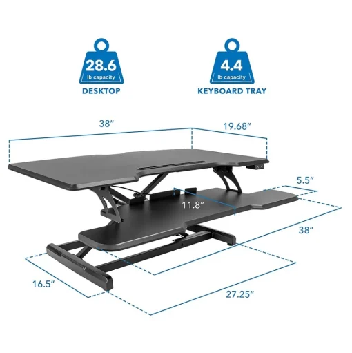 Mount-It! Standing Desks<38"W Electric Rectangular Adjustable Standing Desk Converter, Black (MI-8010)