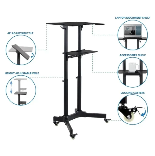 Mount-It! Standing Desks<24"W Portable Lectern Adjustable Aluminum Standing Podium, Black (MI-7971)