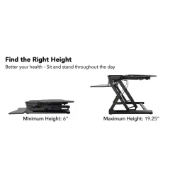 Mount-It! Standing Desks<12"W Rectangular Adjustable Metal Standing Desk Converter, Black (MI-7925)