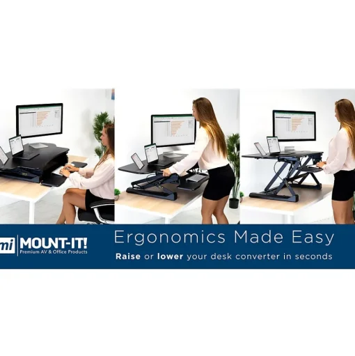 Mount-It! Standing Desks<12"W Rectangular Adjustable Metal Standing Desk Converter, Black (MI-7925)