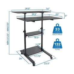Mount-It! Standing Desks<Mount-lt! 37"-55" Adjustable Monitor Rolling Stand up Desk, Black (MI-7970B)