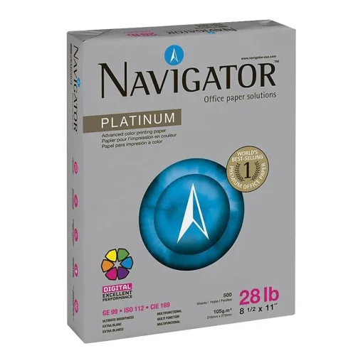 Navigator Multipurpose Paper<Platinum 8.5" x 11" Multipurpose Paper, 28 lbs., 99 Brightness, 500 Sheets/Ream (SNANPL1128)