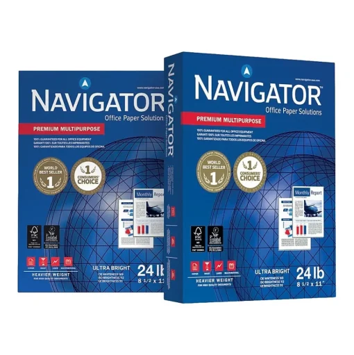 Navigator Large Quantity Paper<Premium 8.5" x 11" Multipurpose Paper, 24 lbs., 99 Brightness, 500/Ream, 10 Reams/Carton (NMP1124)