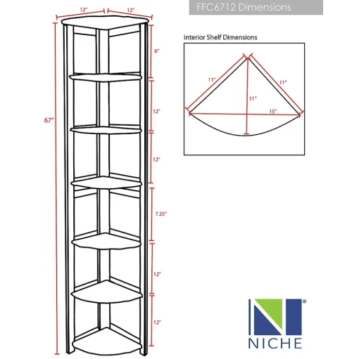 Niche Bookcases<Flip Flop 5 Shelf 67"H Corner Folding Bookcase, Medium Oak (FFC6712MO)