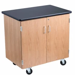 National Public Seating Storage Cabinets<NPS® 36"H Mobile Science Cabinet With Adjustable Height Shelf, High Black Top/Light Oak Frame (MSC24361)