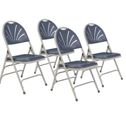 National Public Seating Folding & Stacking<NPS 1100 Series Deluxe Fan Back With Triple Brace Double Hinge Folding Chair, Dark Blue, 4 (1115/4)